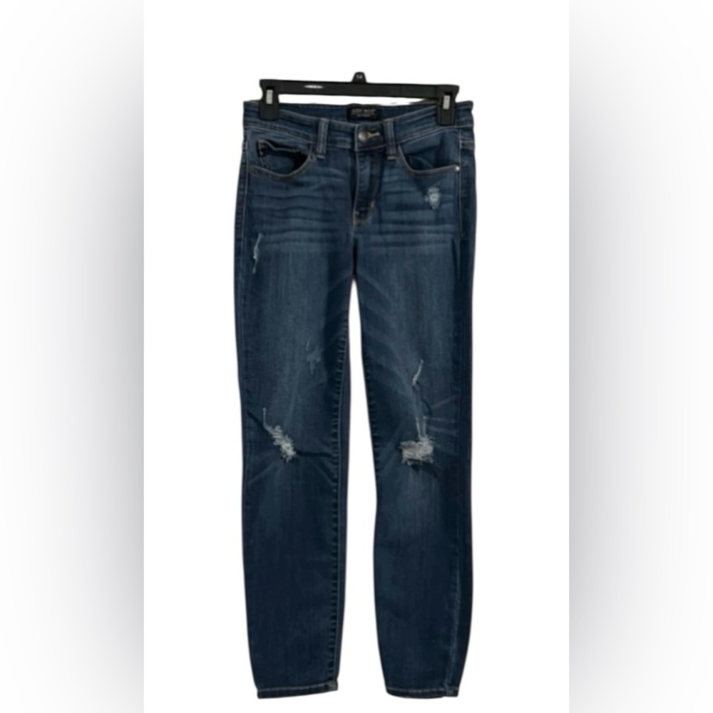Judy Blue women’s 3/26 stretchy distressed & ripped relaxed fit denim blue jeans